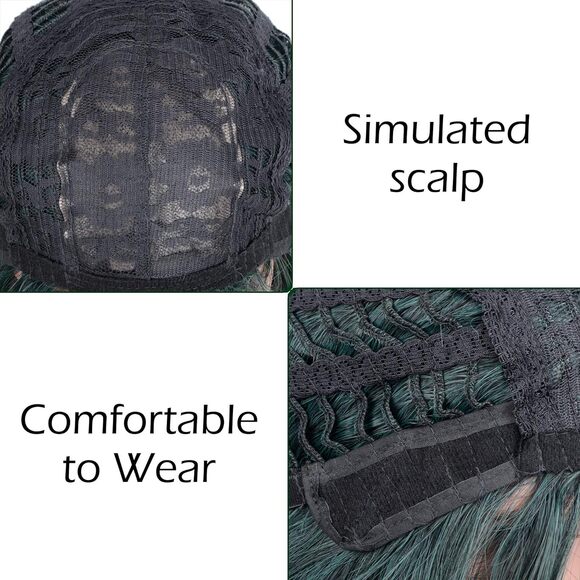 Women's Short Mix Green Wigs Curly Wavy Shoulder Length Pastel Bob - Picture 3 of 3